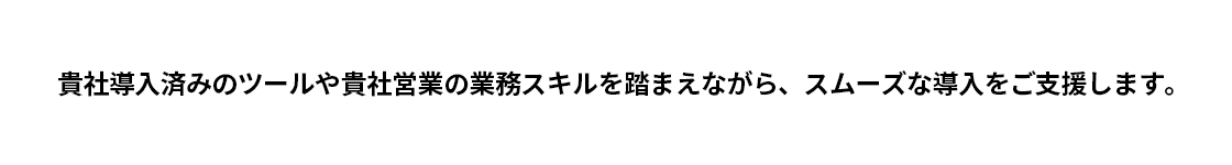 貴社導入済みのツールや貴社営業の業務スキルを踏まえながら、スムーズな導入をご支援します。