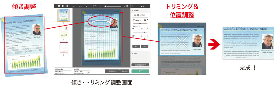 図:傾き調整、トリミング&位置調整イメージ