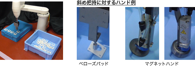斜め把持に対するハンド例 ベローズパッド マグネットハンド