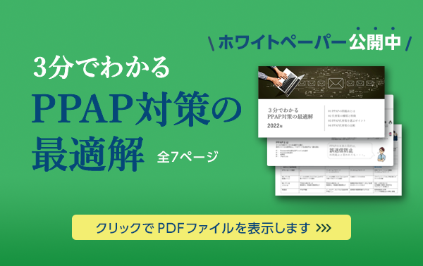 ホワイトペーパー公開中 3分でわかるPPAP対策の最適解 全7ページ クリックでPDFファイルを表示します