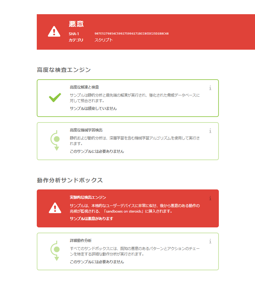 サンプルの解析結果はセキュリティ管理ツール「ESET PROTECT on-prem/ESET PROTECT」上から閲覧可能。悪質かどうかの判断や、サンドボックスシミュレーションで観察された挙動などを把握できます。