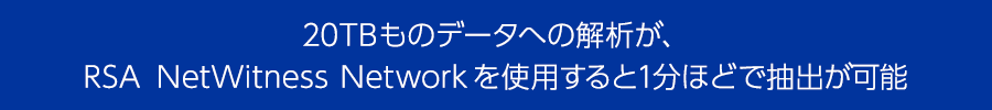 20TBものデータへの解析が、RSA NetWitness Networkを使用すると1分ほどで抽出が可能