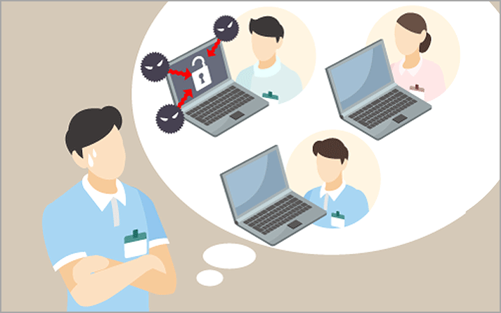 職員がパソコンのセキュリティ対策を心配している