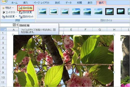 2. メニューから「図の圧縮」をクリックします。