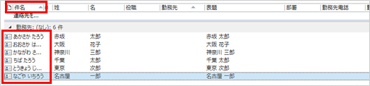7. 「件名」の項目名が表示されているところをクリックして並べ替えを行うと、▲のマークが付いて、五十音順に並べ替えることができるようになりました。
