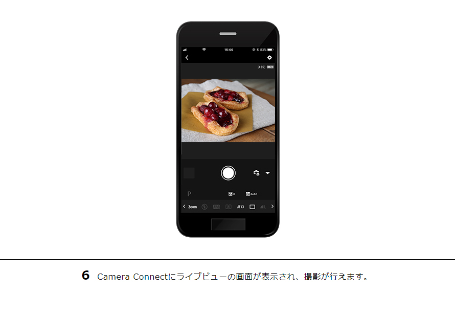 6 Camera Connectにライブビューの画面が表示され、撮影が行えます。